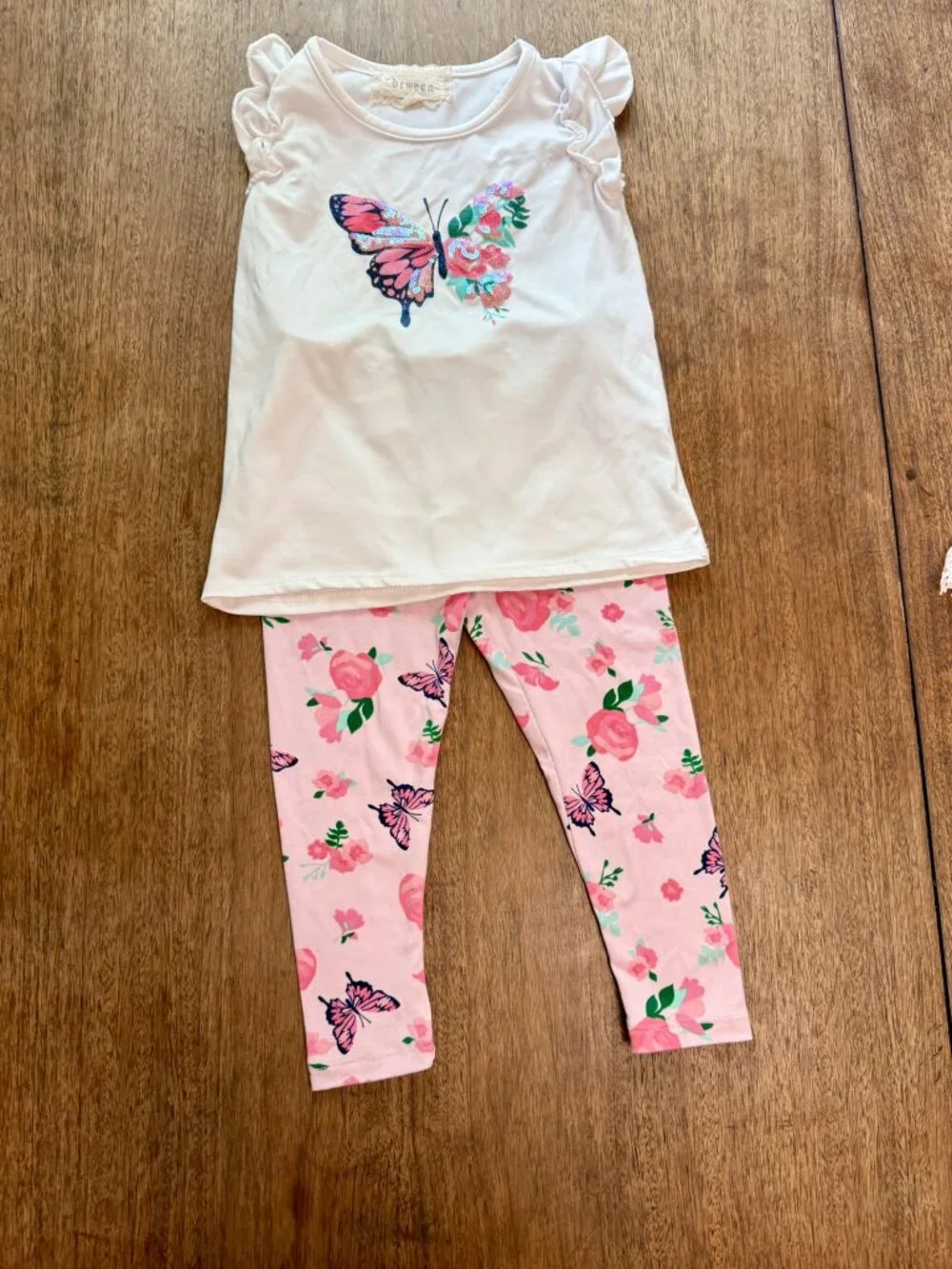 Girls White top w/ Pink Butterfly & Pink Butterfly Print Leggings Set Size 2T - Picture 4 of 7